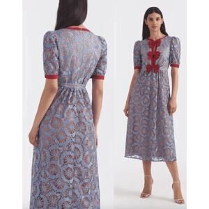 Saloni | Jamie C Embellishment Bows Dress in Blue Carmine | Sz 2 / UK Sz 6